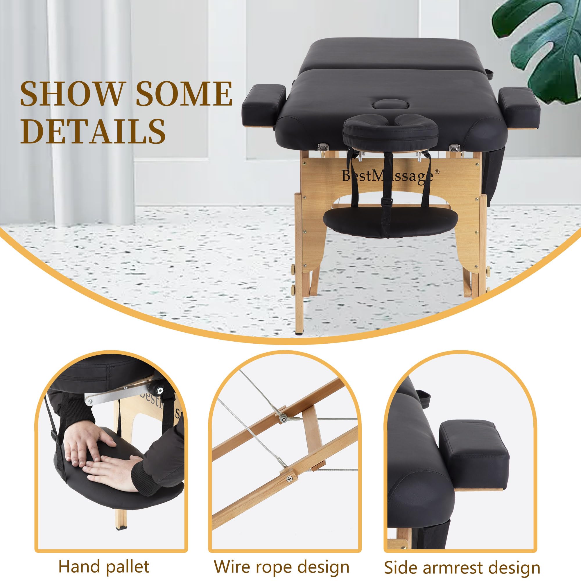 Portable Massage Table 28 Inch Wide - Adjustable Height Folding Lash Bed with PU Leather, Towel Hanger & Oil Pouch - Perfect for Spa, Home Massage & Professional Use
