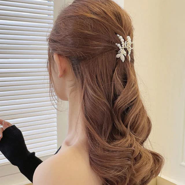 Ashkash Small Korean Style Geometric White Pearl Rhinestone Hair Clips - 1PC Elegant Hair Accessories for Women & Girls, Perfect for Ponytails, Updos & Special Occasions