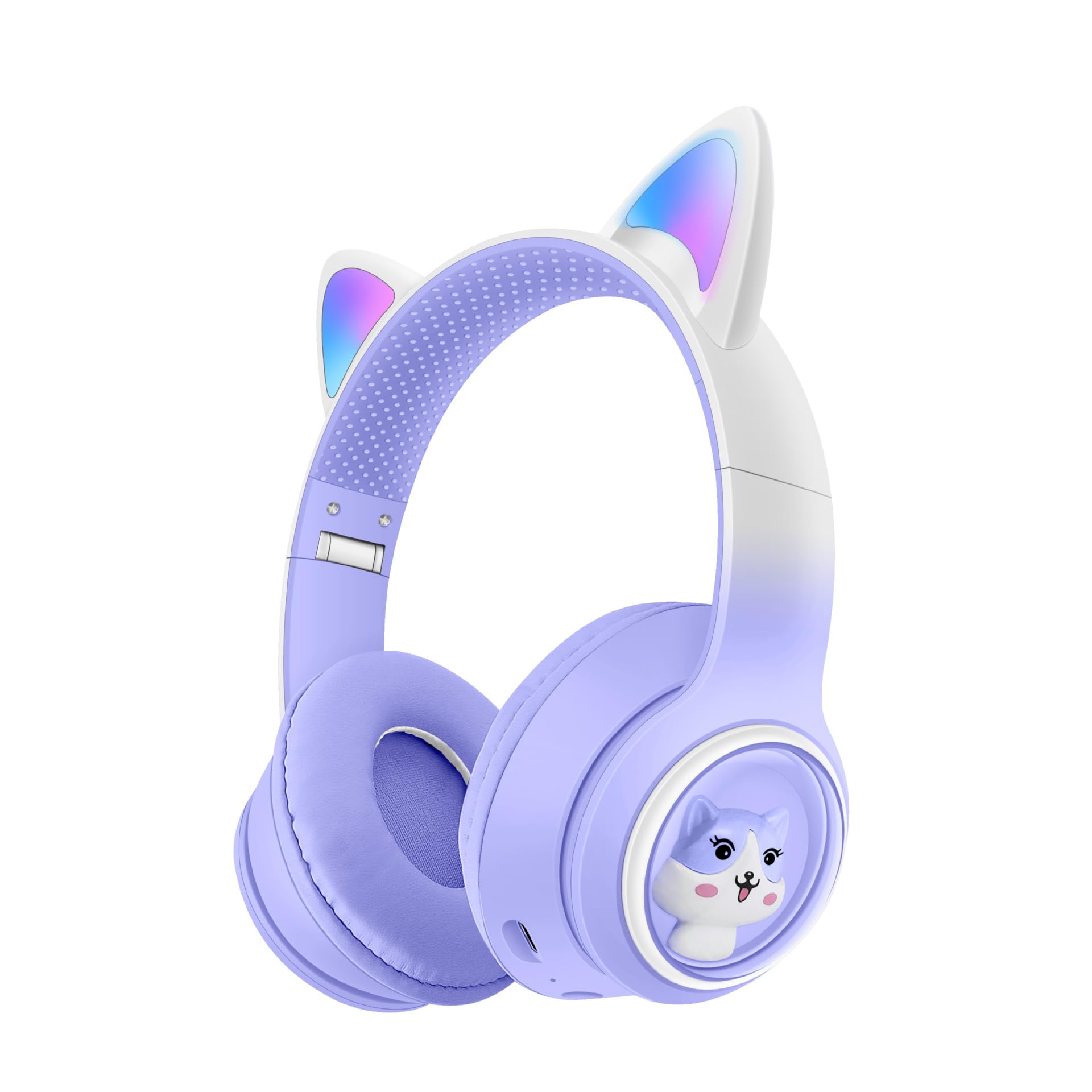 Wireless Cat Ear Headphones with RGB Lighting - Foldable On-Ear Stereo Bluetooth 5.3 Headset for Gaming, HD Mic, Compatible with Smartphones, PC & Tablet - Perfect for Cosplay, Streaming & Mobile Gaming
