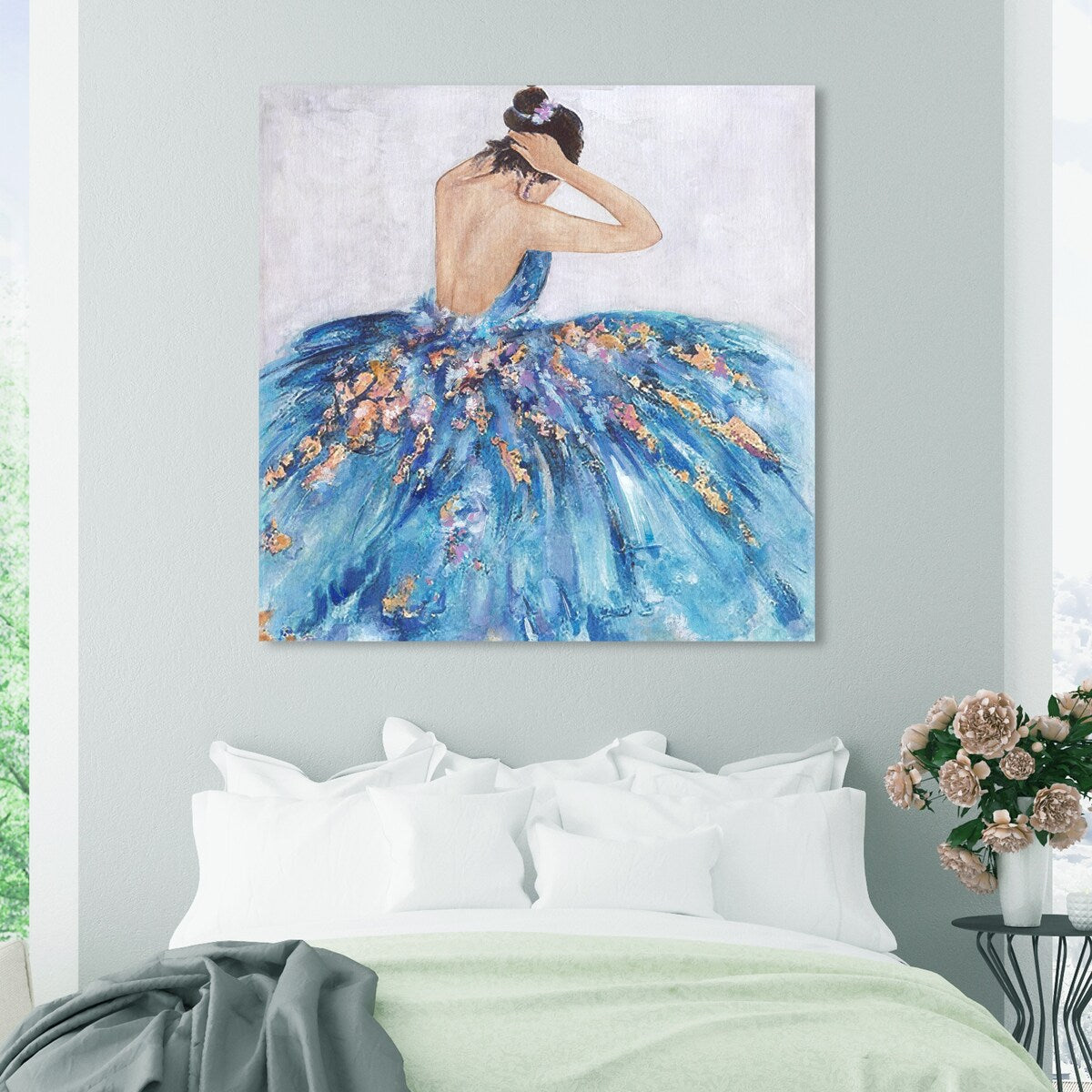 Elegant Blue Princess Dress Wall Art Print - Glamorous Canvas Painting for Bedroom Decor, Girls Room, Nursery & Home Decoration
