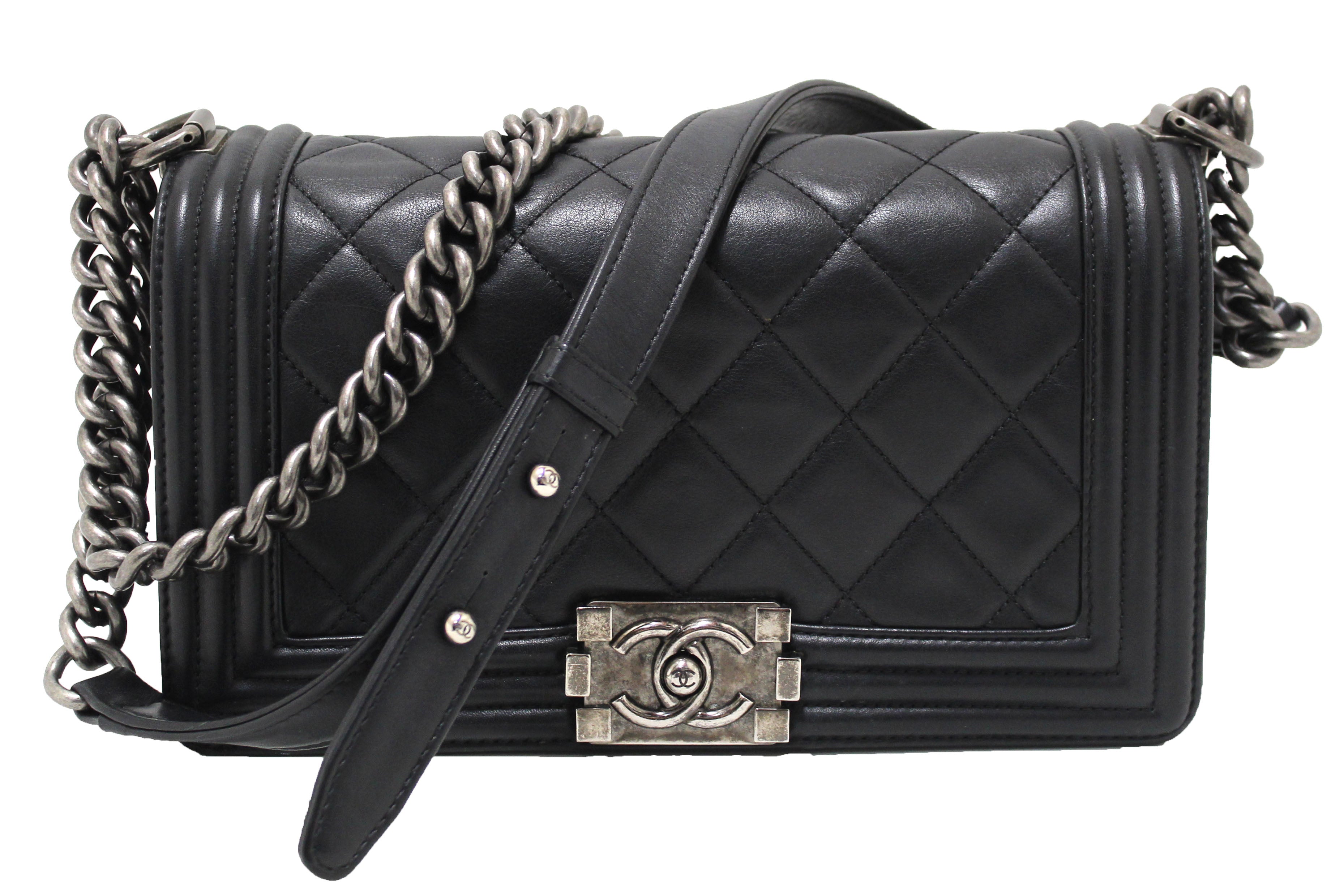 Authentic Chanel Black Quilted Calfskin Old Medium Boy Shoulder Bag - Luxury Designer Handbag for Women, Perfect for Evening Events & Date Nights