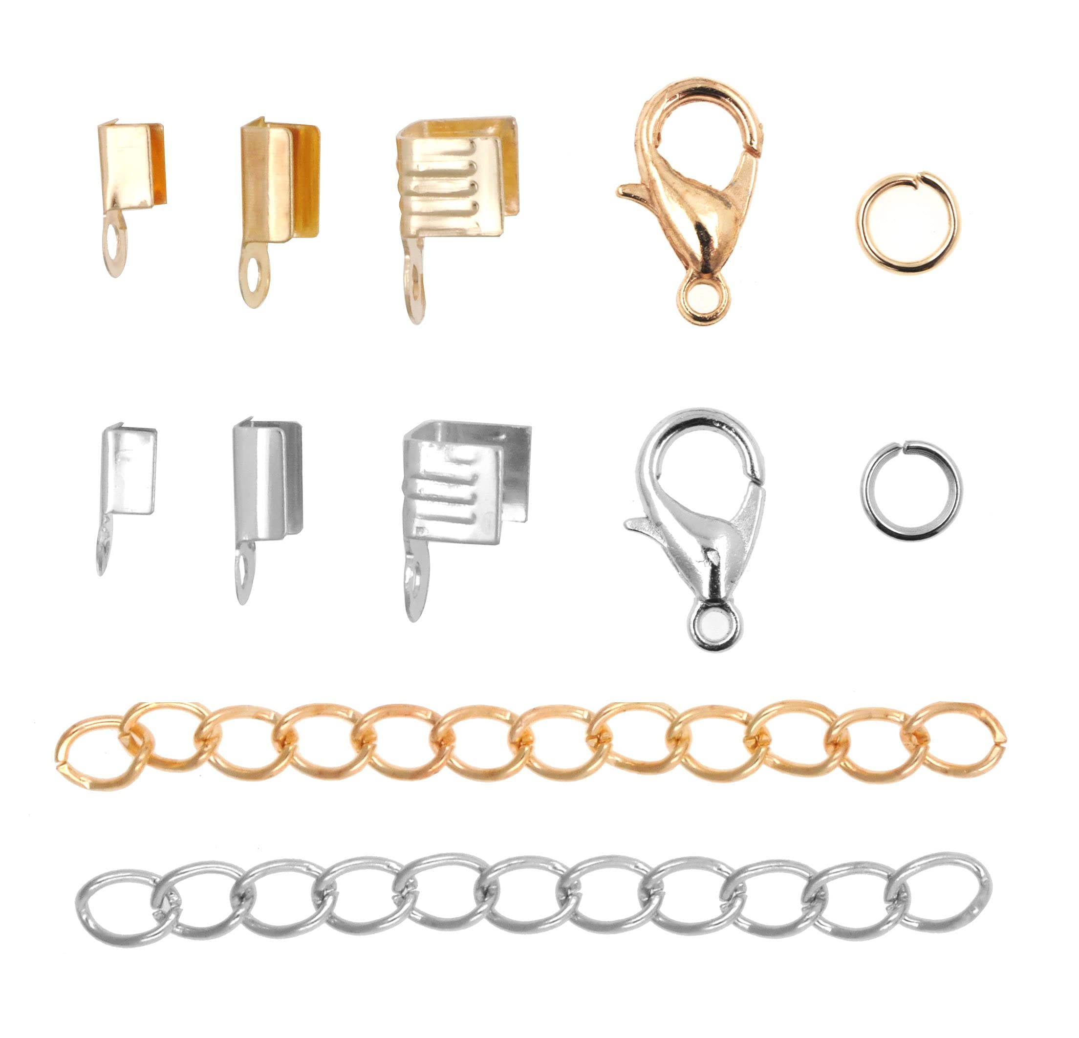 Mandala Crafts Fold Over Crimp Cord Ends for Jewelry Making - 1000pcs Silver & Gold Cord End Clamps (3mm/4mm/7mm) - Jewelry Findings for Leather, Ribbon, Beading & DIY Craft Projects