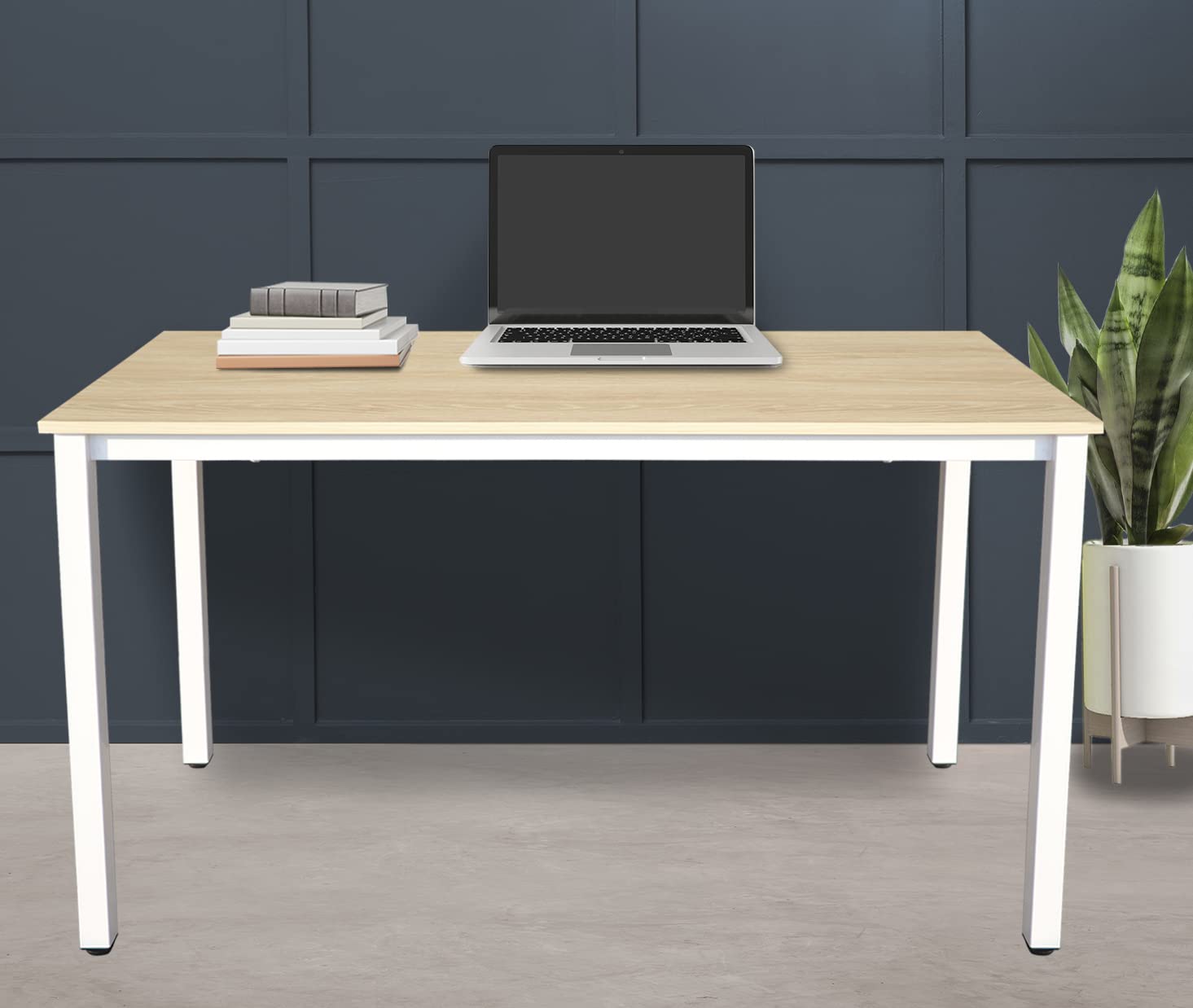 47 Inch Large Computer Desk with White Metal Frame & Apple Wood Grain Top - Modern Simple Style Home Office Desk for Bedroom, Study, Student Writing - Perfect for Small Spaces & Workspaces