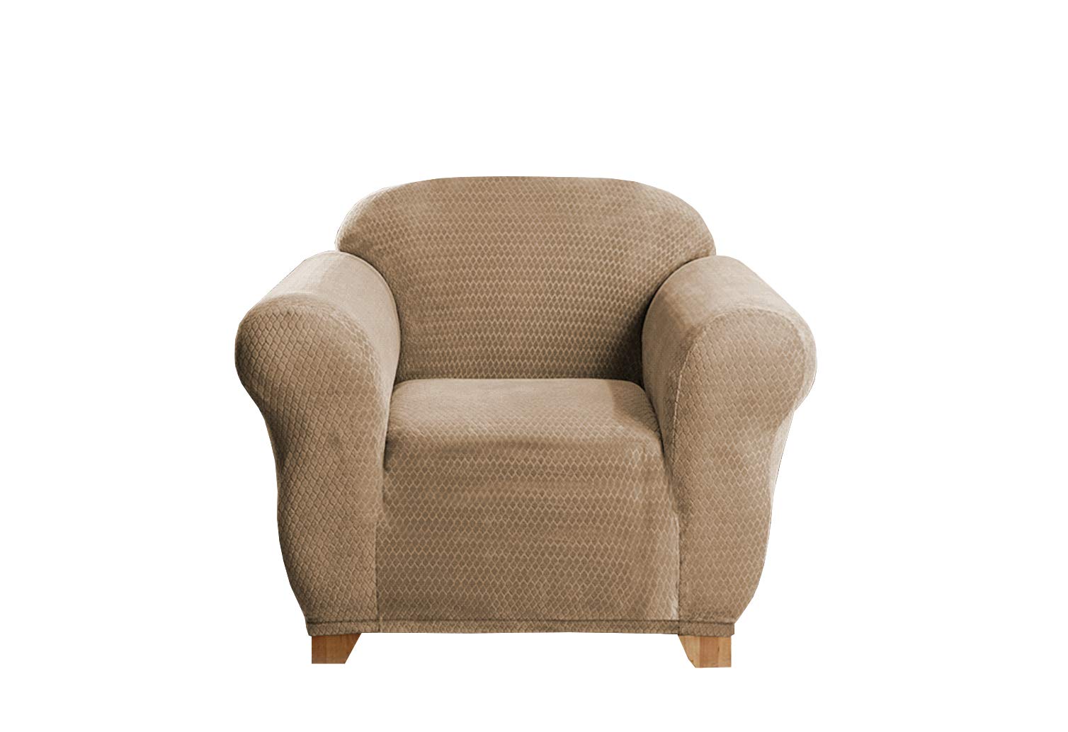 Linen Store Sicily Furniture Slipcover - 1-Piece Form-Fitting Soft Stretch Jacquard Couch Cover in Sand Color - Perfect for Sofa, Loveseat & Chair Protection - Home Decor & Pet-Friendly Living Room Upgrade