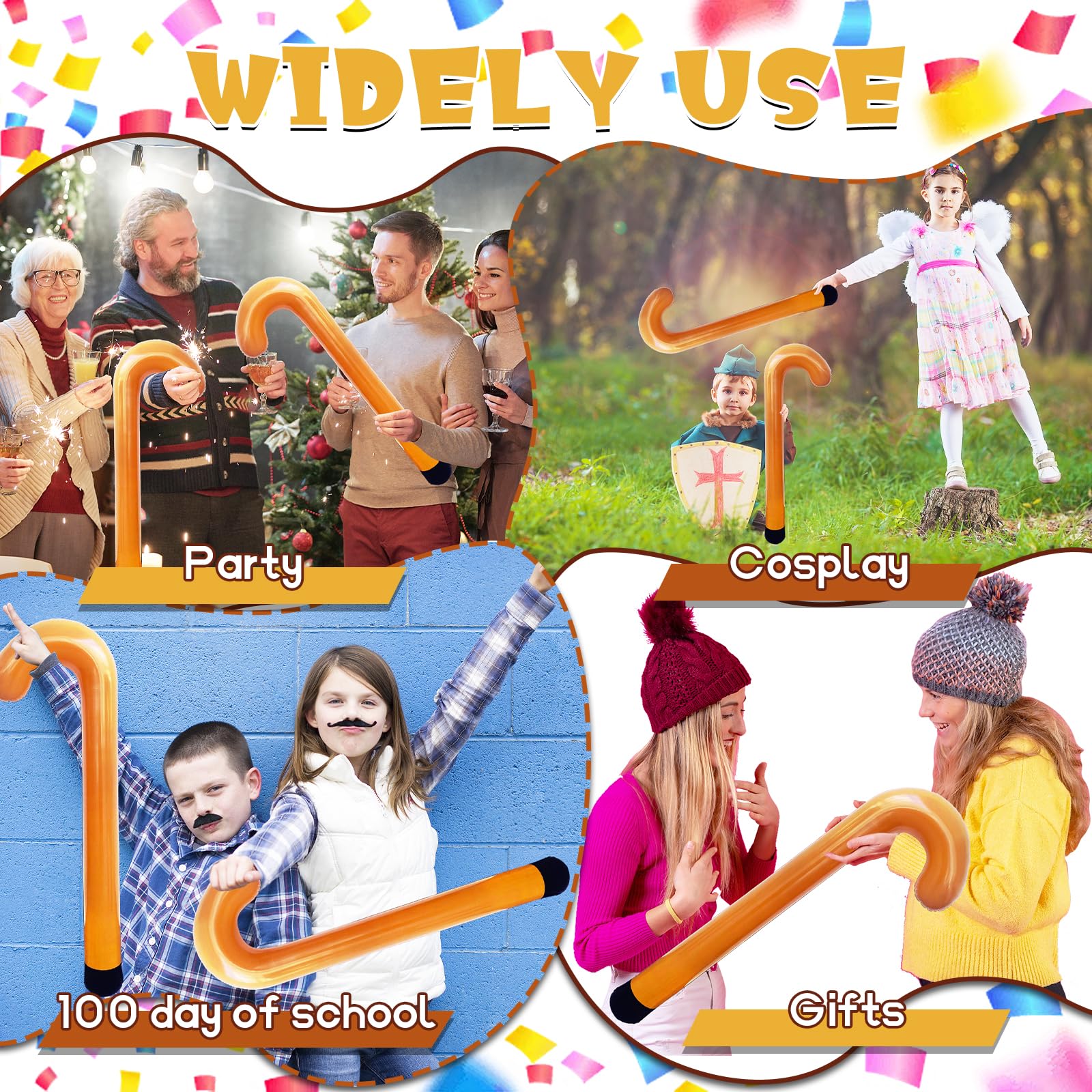 2 Pcs Large Inflatable Toy Canes - Funny Old Age Costume Props for Kids & Adults - Perfect for 100 Days of School, Senior Retirement Parties, Halloween Costumes, and Comedy Skits - Lightweight & Portable Party Accessories