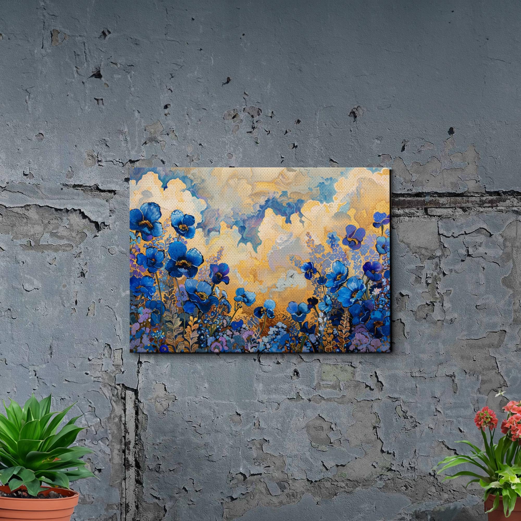 Abstract Purple Orchid Flower Canvas Art - Floral Wall Decor with Mountain Sunset Glow - Premium Canvas Prints for Living Room, Bedroom & Office Decoration
