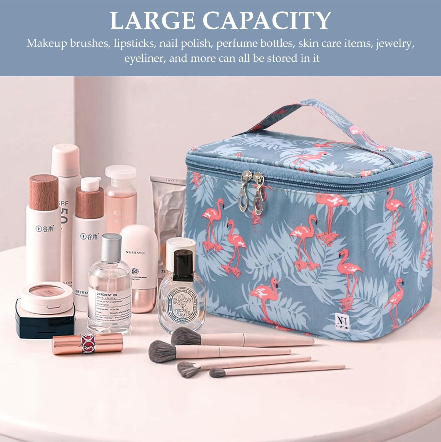 NFI Essentials Printed Cosmetic Organizer Bag - Waterproof Makeup Travel Pouch for Women & Girls | Perfect for Toiletries, Makeup Storage & Vanity Organization | Great for Travel, Gym & Daily Use