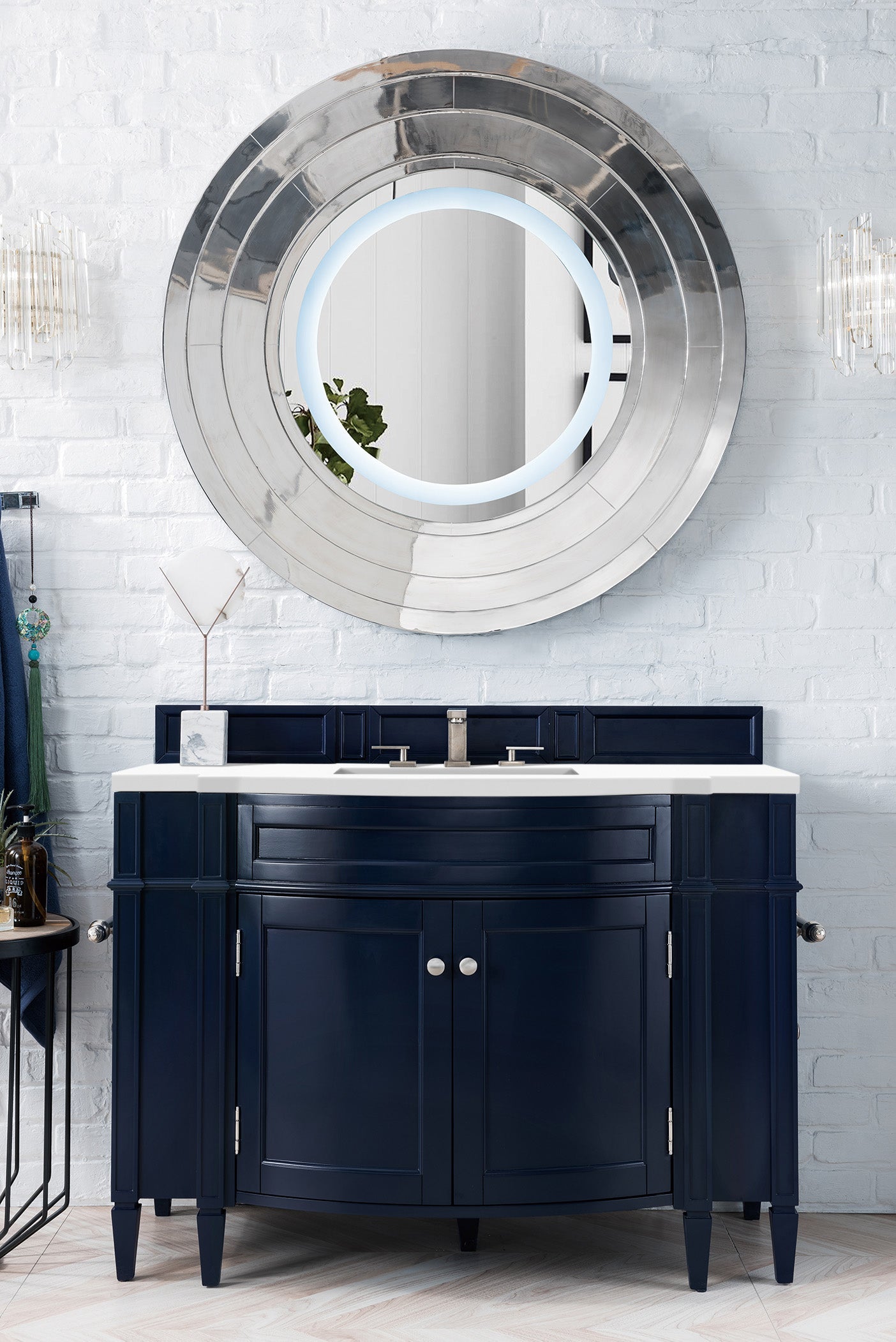 Brittany 46 Inch Single Bathroom Vanity Set with Victory Blue Cabinet & 3CM Classic White Quartz Countertop - Perfect for Modern Master Bathrooms & Guest Suites