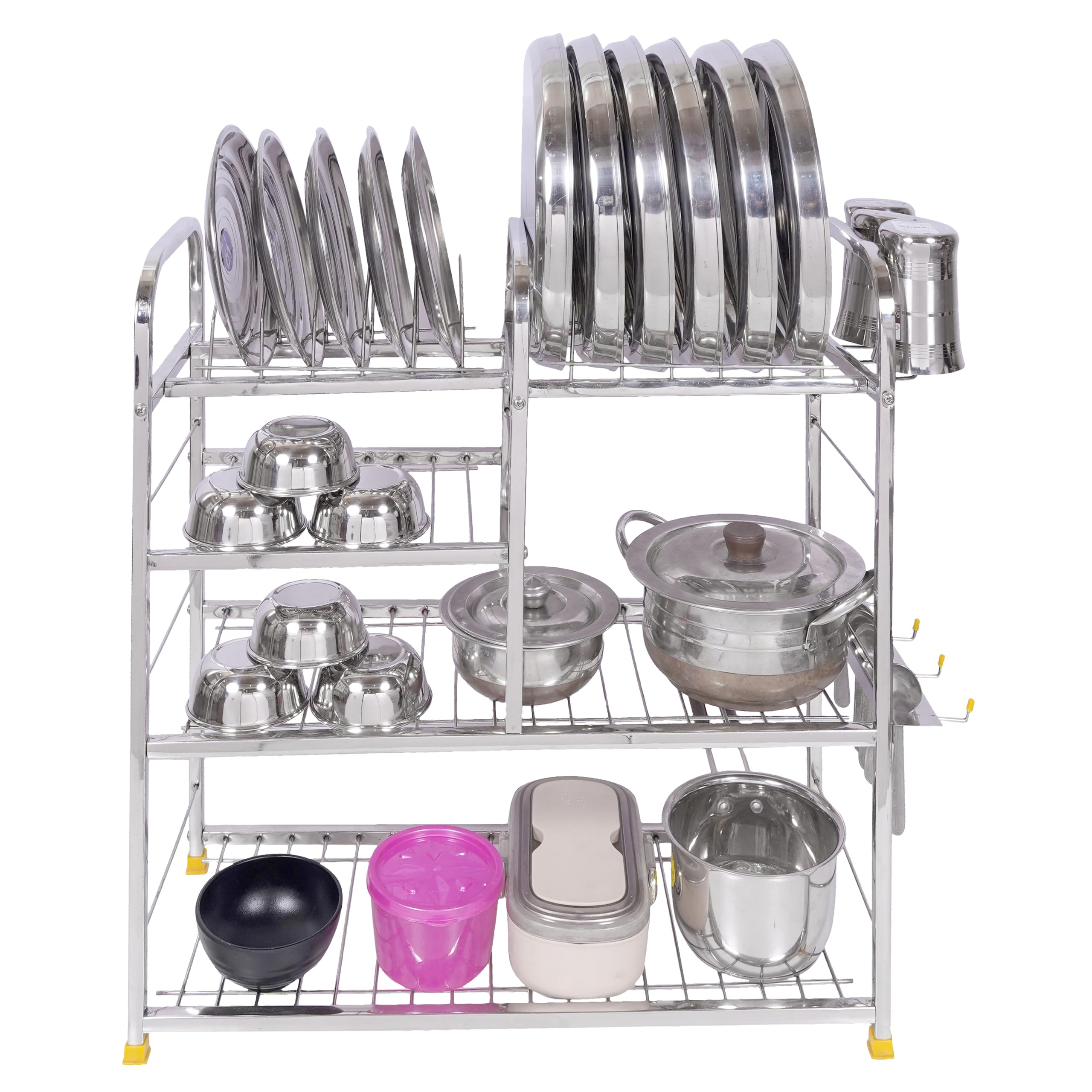 NAVUM ROSHANI Stainless Steel Wall Mount Kitchen Racks | Dish Rack with Cutlery Holder & Plate Stand | Modular Kitchen Organizer | 24 X 24 Inch Corner Shelf (4.5kg) for Small Spaces & Apartment Kitchens