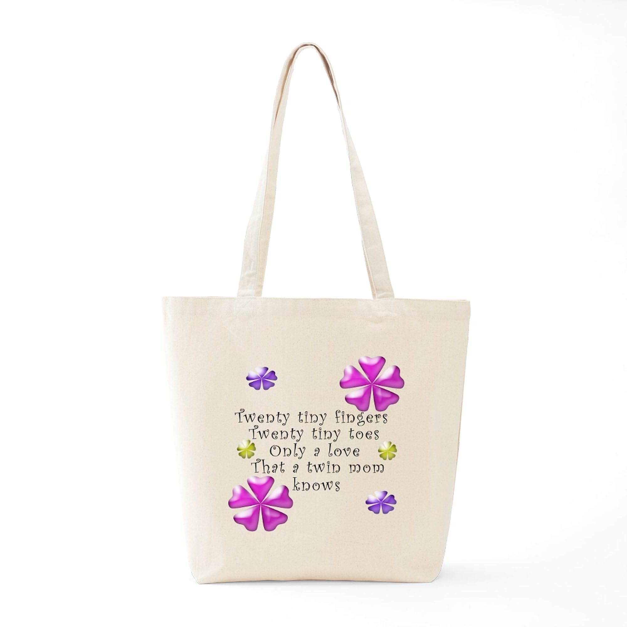 Twin Mom Love Tote Bag - Natural Canvas Reusable Shopping Bag for Moms of Twins - Perfect for Groceries, Diaper Bag & Everyday Use