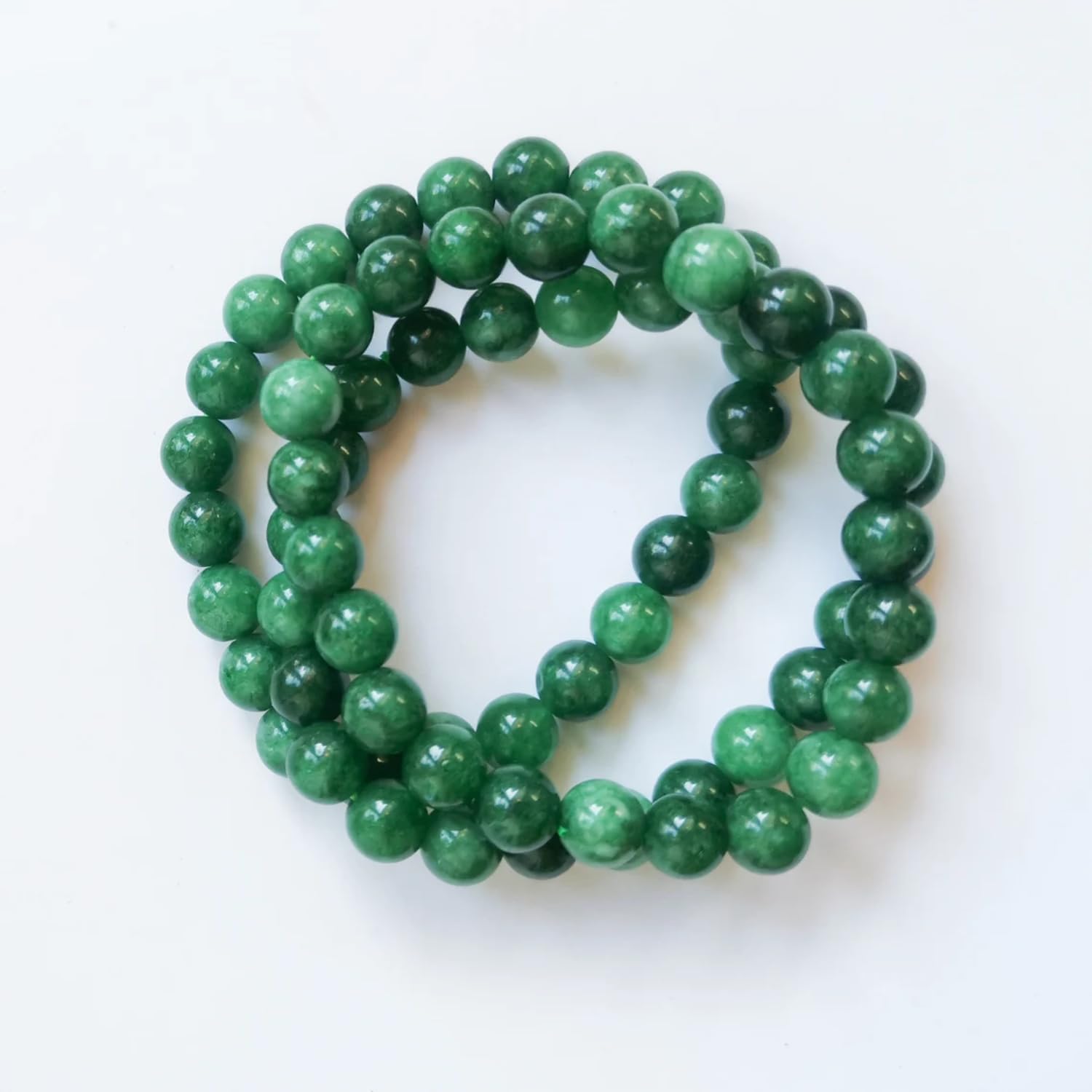 Handmade Beaded Bracelets for Men & Women - Natural Stone Crystal Yoga Stretch Elastic Energy Bracelet (8mm Jade, Stone of Prosperity) - Perfect for Meditation, Yoga, Gifts & Positive Energy Jewelry