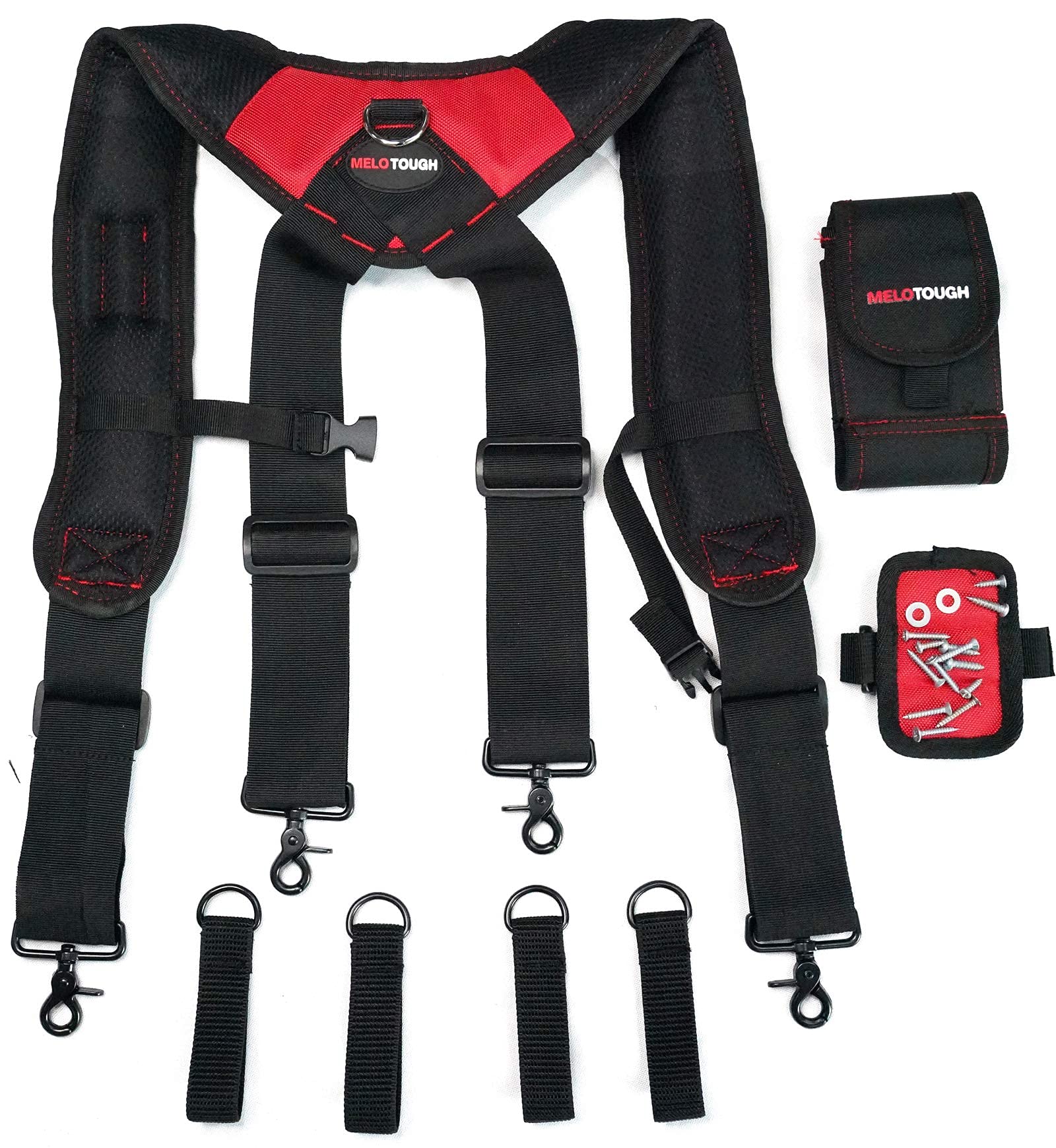 MELOTOUGH Magnetic Suspenders Tool Belt with 2-Pack Drill Holster - Heavy Duty Work Belt for Electricians, Carpenters & Construction Workers - Secure & Adjustable for Comfortable All-Day Use