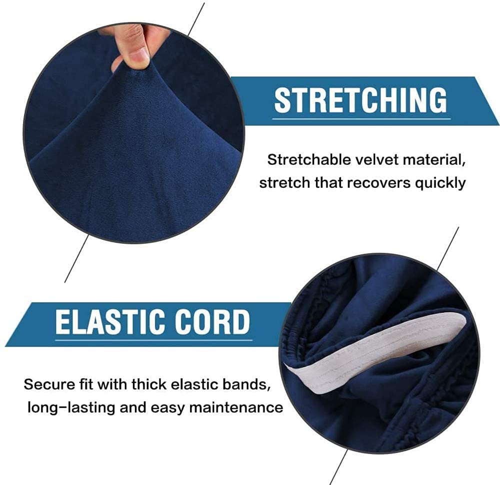 Velvet Dining Chair Covers - Stretch Slipcovers for Parson Chairs (Set of 6, Navy) - Washable & Durable for Home Dining