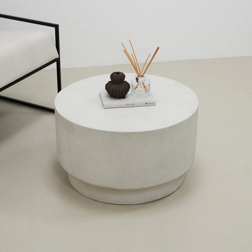ROCCO 60cm White Concrete Coffee Table - Indoor & Outdoor Use for Patio, Garden, and Living Room Decor