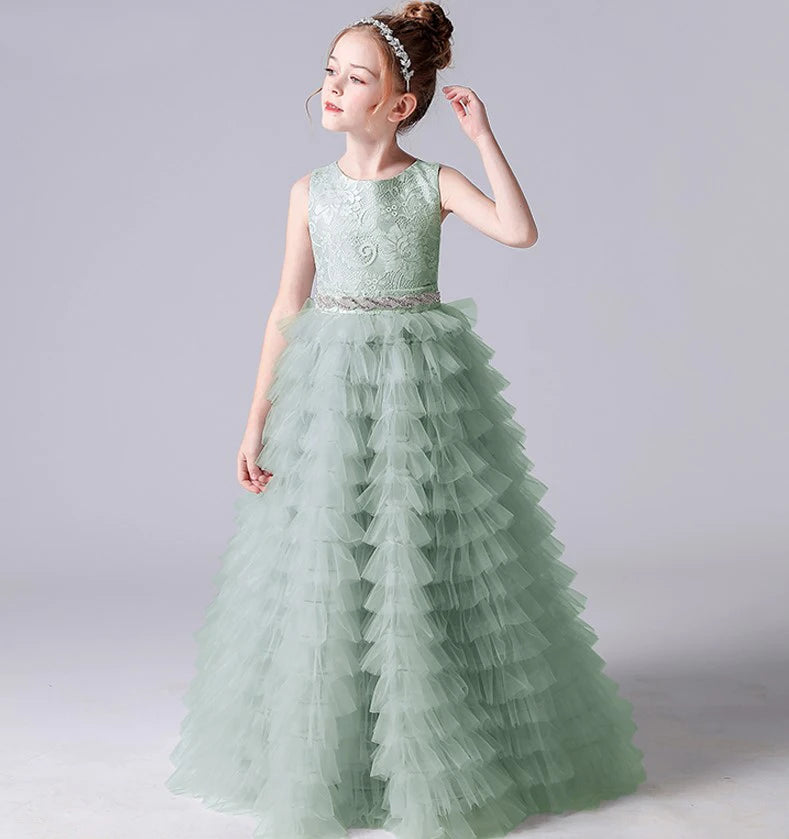 Tulle Flower Girl Dress Sleeveless Tiered Princess Gown for Weddings & Special Occasions - Perfect for Flower Girls & Pageants