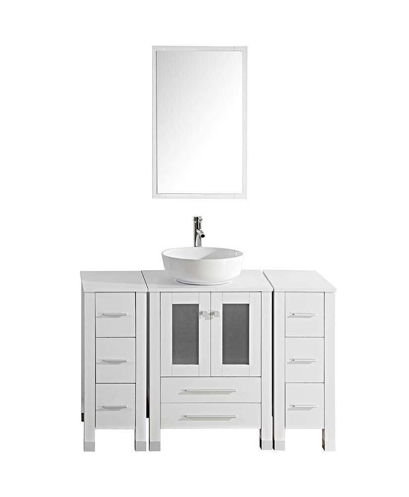 TONYRENA 48 Inch Modern Bathroom Vanity Set with Ceramic Sink, Faucet, Flexible Drain & Mirrors - White Finish for Small Bathroom Remodeling & Home Upgrade