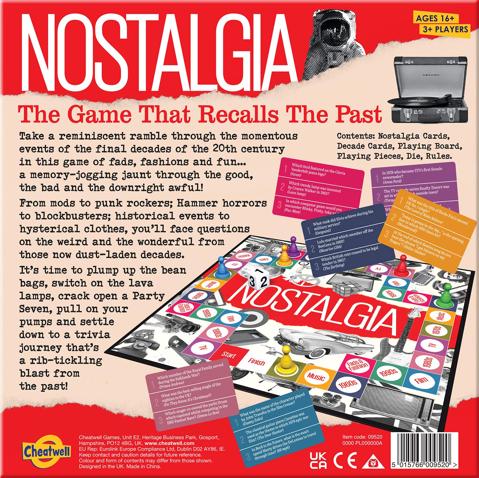 Cheatwell Nostalgia Trivia Board Game - Small Multicolor for Family Game Nights