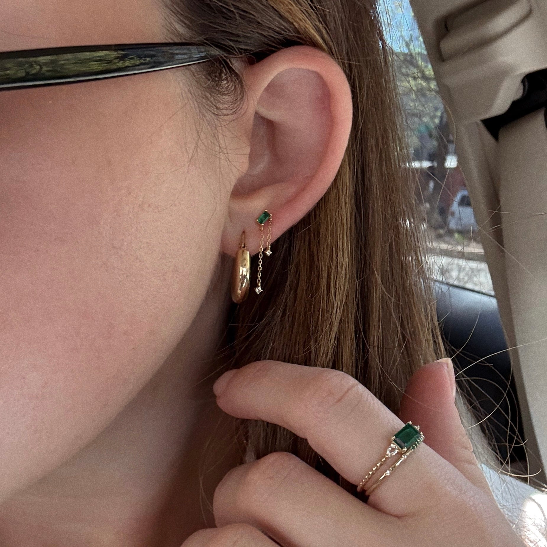 Solid Gold 2025 May Birthstone Emerald Dainty Chain Earrings for Women - Perfect Gift for Mother's Day, Anniversary & Special Occasions