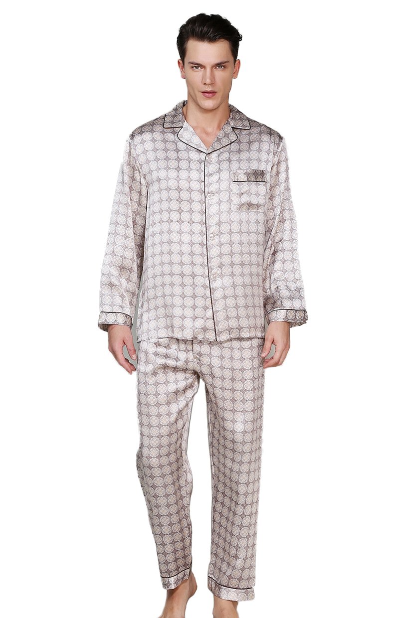 Premium CLC Men's Pure Mulberry Silk Pajama Set - Soft Printed Sleepwear for Lounge & Nightwear - Perfect for Relaxation, Travel & Gift Giving