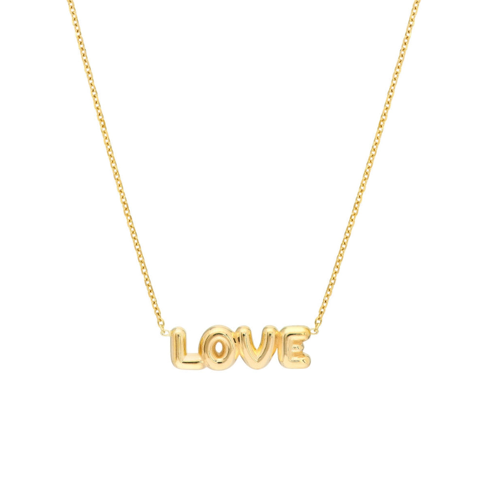 14K Gold Puffed 'Love' Pendant Necklace with 18-Inch Adjustable Chain - Romantic Gift for Valentine's Day, Anniversary & Special Occasions