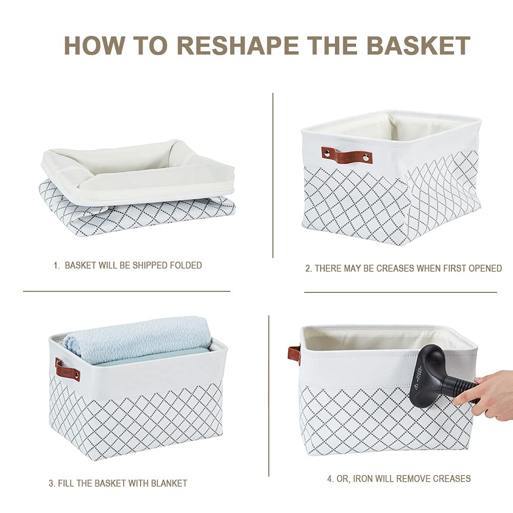 DECOMOMO White Fabric Storage Bins - Large 3-Pack Organizing Baskets for Shelves, Closet, Nursery & Toy Storage | Perfect for Home Organization, Baby Room & Playroom (White Check Pattern)