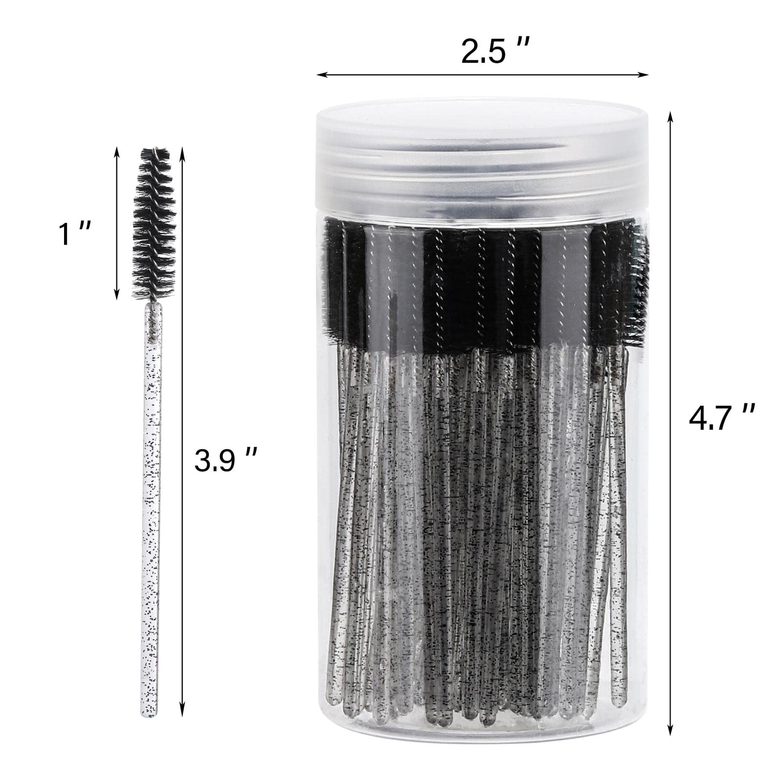 100 Pcs Disposable Mascara Wands - Crystal Eyebrow Spoolie Brushes for Eyelash Extensions & Makeup Application - Black Lash Brushes with Storage Container - Perfect for Salons, DIY Beauty & Professional Makeup Artists