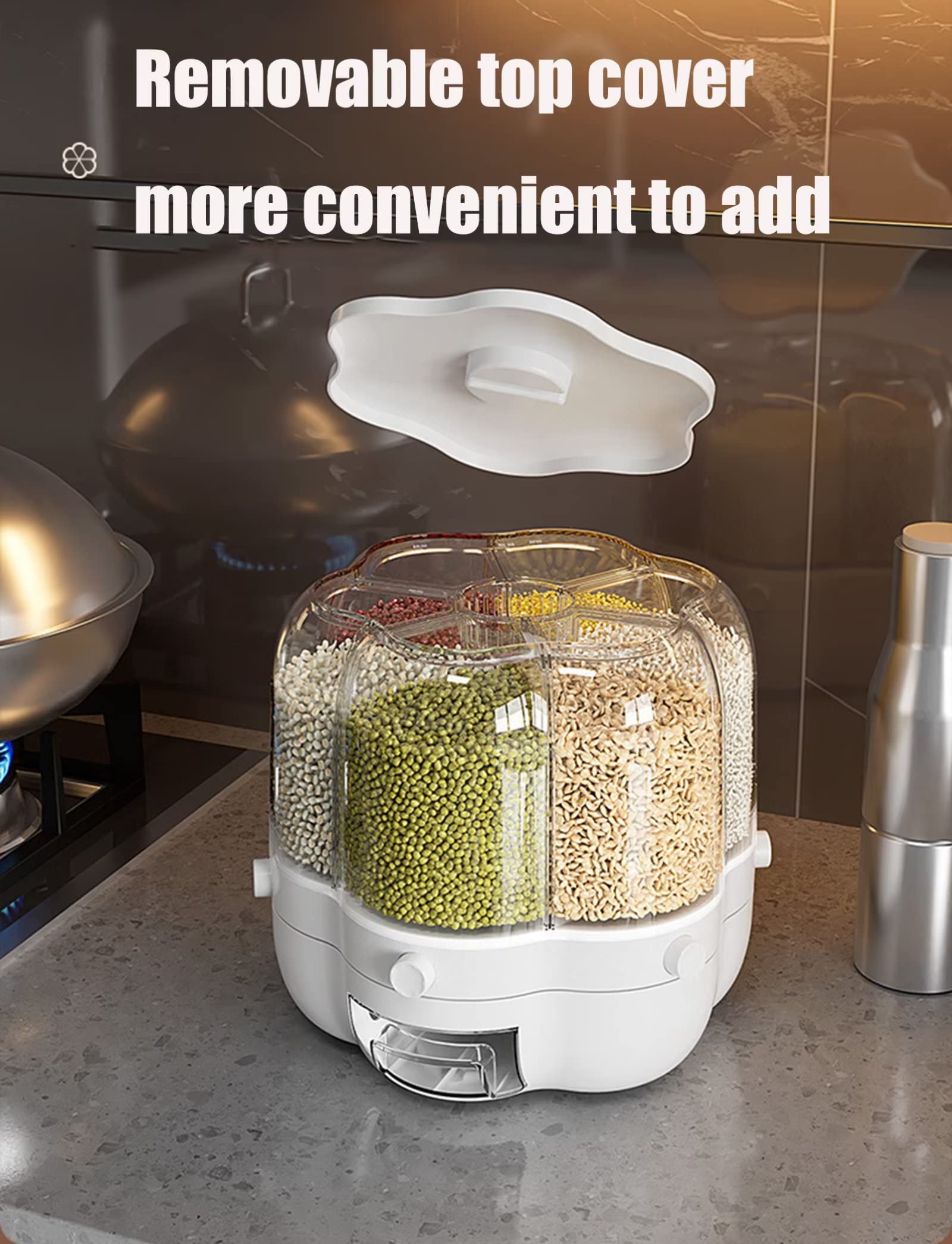 8kg Rice Dispenser Plastic Food Storage Container with Lid - Moisture Proof Cereal & Grain Storage Bucket for Kitchen, Pantry Organization (Great for Rice, Flour, Pasta, Beans)