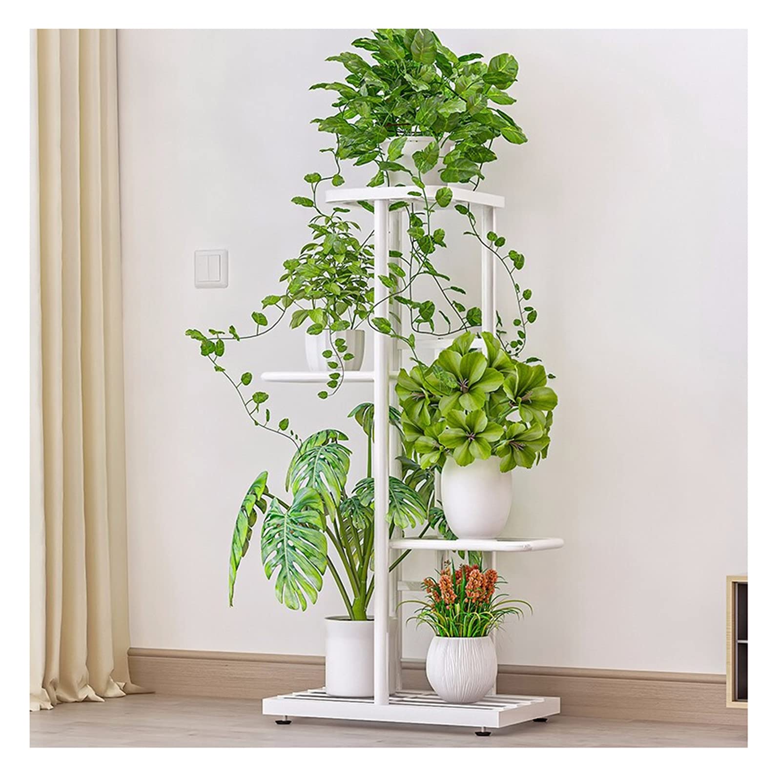 4-Tier Wrought Iron Plant Stand for Indoor & Outdoor Use - Multi-Layer Flower Pot Display Shelf for Living Room, Patio, Balcony, Garden - Elegant White Finish - Perfect for Home Decor, Small Space Gardening & Plant Organization