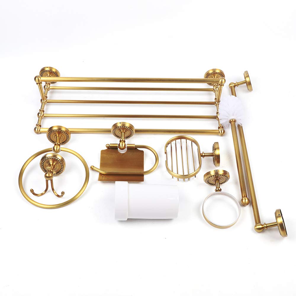 7-Piece Vintage Bronze Bathroom Hardware Set - Wall Mounted Towel Rack, Towel Ring, Toilet Paper Holder, Toilet Brush & Soap Holder - Complete Bathroom Accessories for Vintage Style Home Decor