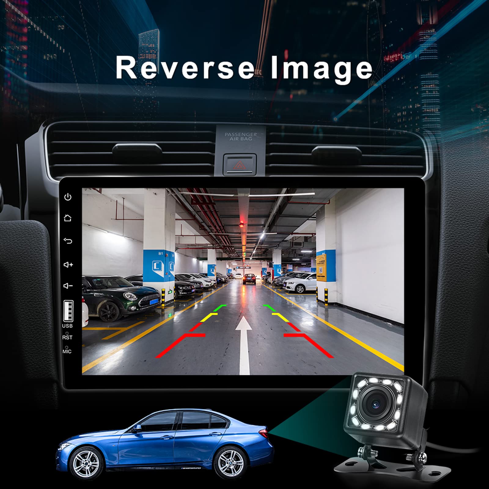 9 Inch HD Touch Screen Single Din Car Stereo with Bluetooth, Backup Camera & External Mic - MP5 Player, Mirror Link, SWC, USB, EQ - Perfect for Hands-Free Calling & Safe Reversing
