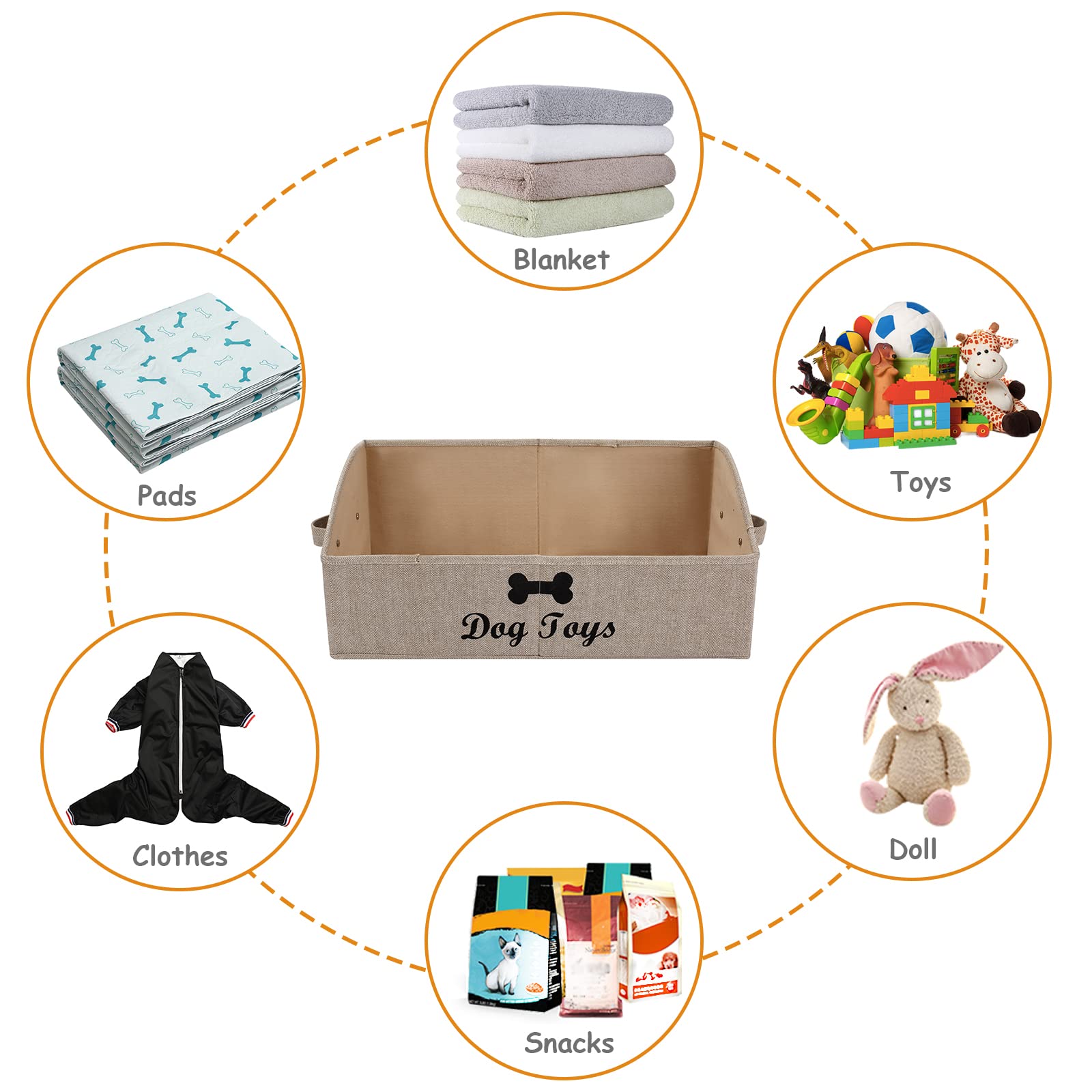 Foldable Fabric Dog Toy Storage Basket with Handle - Large Collapsible Trapezoid Organizer Bin for Pet Toys (Khaki Stripe) | Perfect for Living Room, Bedroom & Dog Play Area Organization