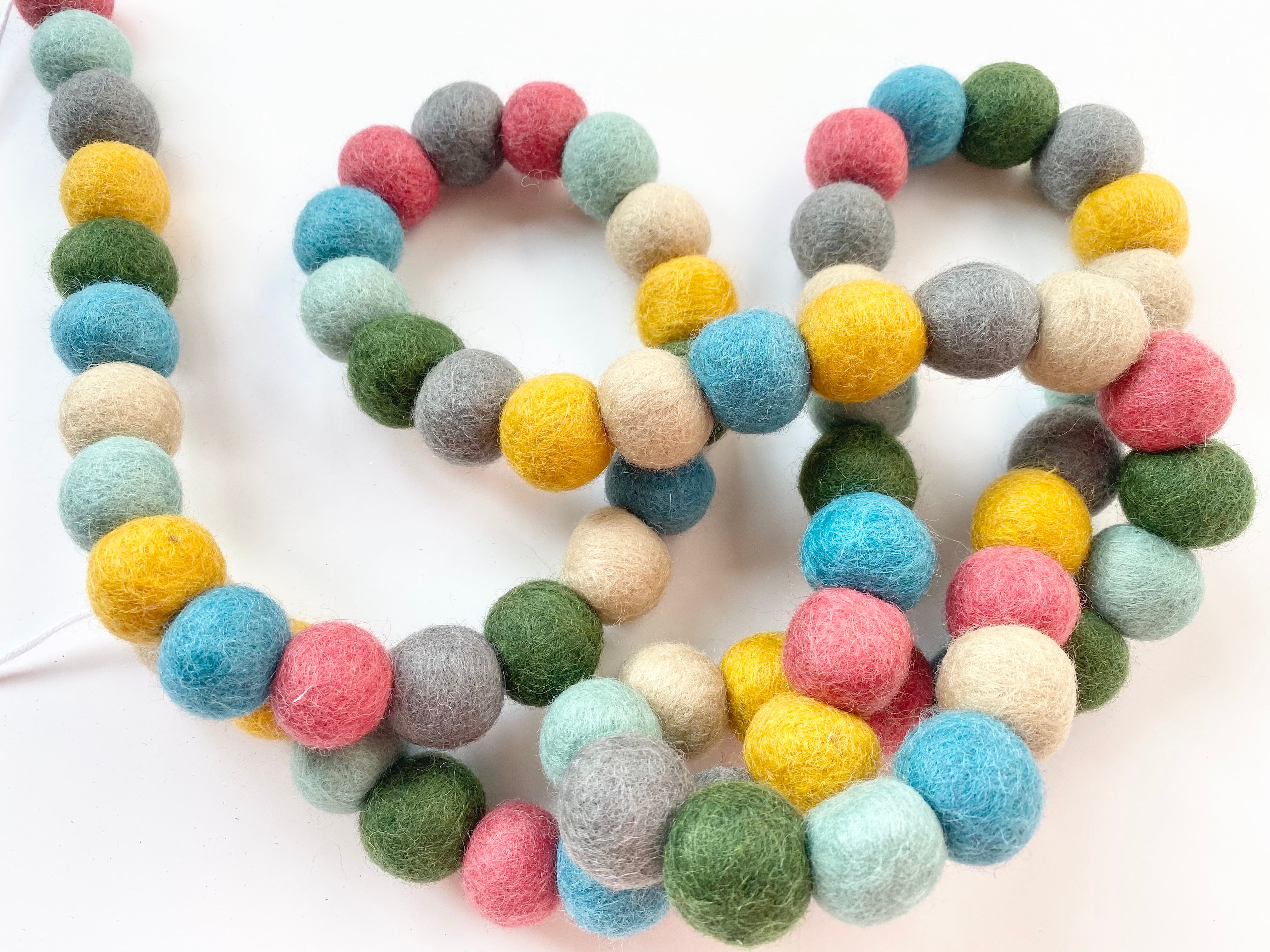Colorful Felt Ball Garland for Party Decorations, Nursery, Wedding, and Home Decor - 12 Feet Long with 30 Handmade Wool Balls