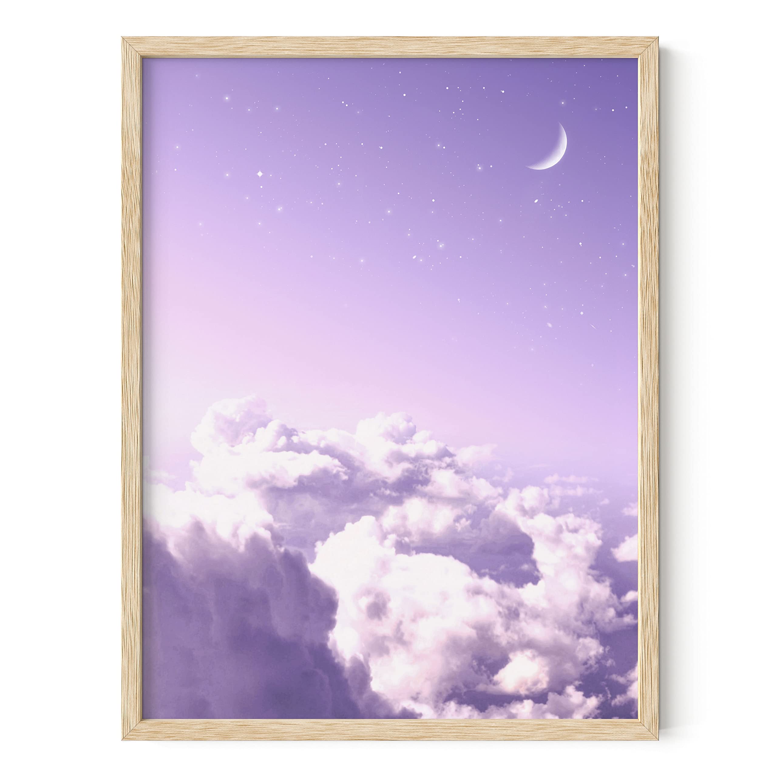 Purple Aesthetic Cloud Wall Art - 12x16 Beige Framed Gradient Sky Decor for Bedroom, Girls Room & Home Office | Modern Purple Wall Decor for Boho, Scandinavian & Minimalist Interior Design