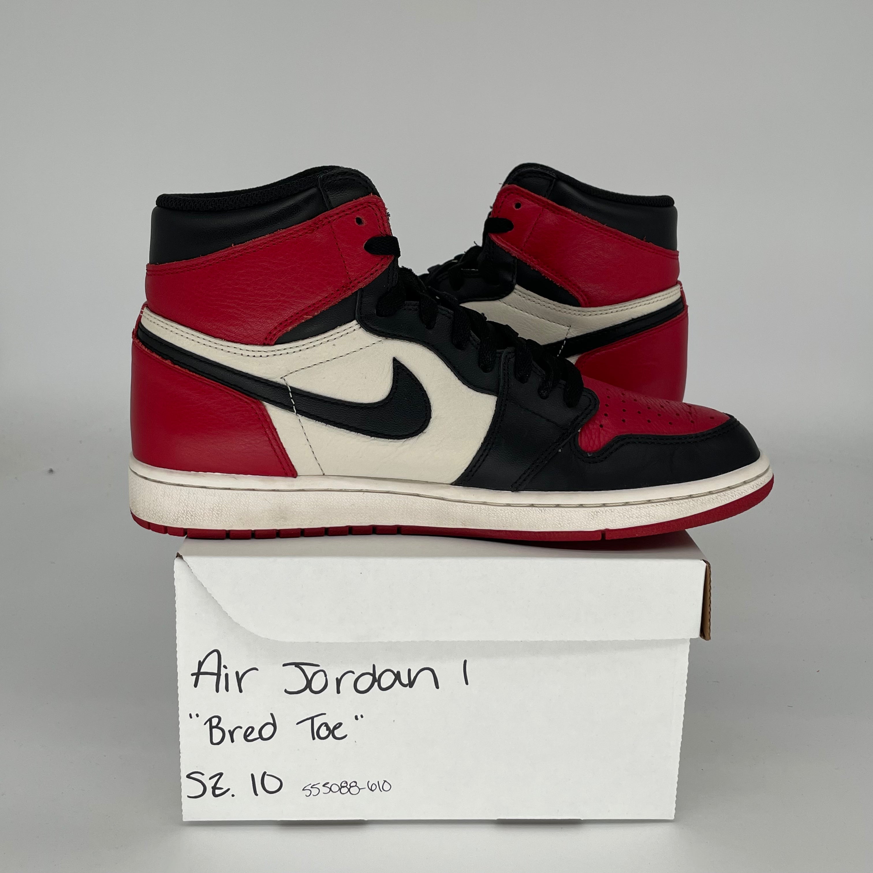 AIR JORDAN 1 Retro High OG 'Bred Toe' Men's Basketball Shoes - Size 10 (555088-610) - Perfect for Streetwear, Sneaker Collecting & Basketball Games