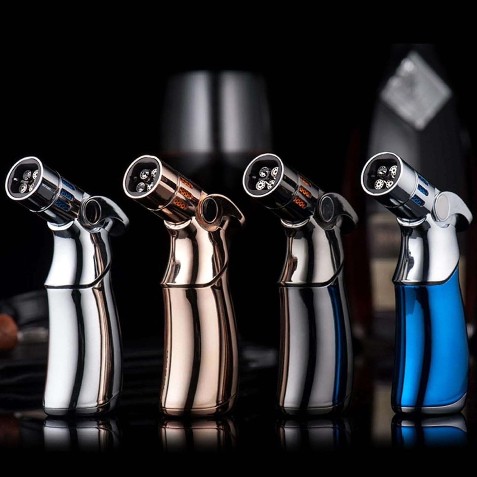 Premium Windproof Triple Jet Flame Butane Lighter - Refillable Blue Torch Lighter for Candles, Cigars & Outdoor Use | Camping, BBQ, Hiking & Emergency Fire Starter (Color Options Available)