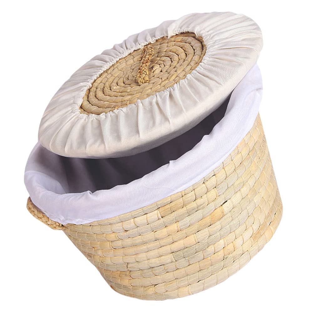 Cabilock Natural Straw Woven Bread Basket - Handmade Bread Serving Basket with Lid, Bread Warmer & Storage Basket for Buns, Eggs, Pastries | Perfect for Kitchen Counter, Dining Table & Picnic (Beige)