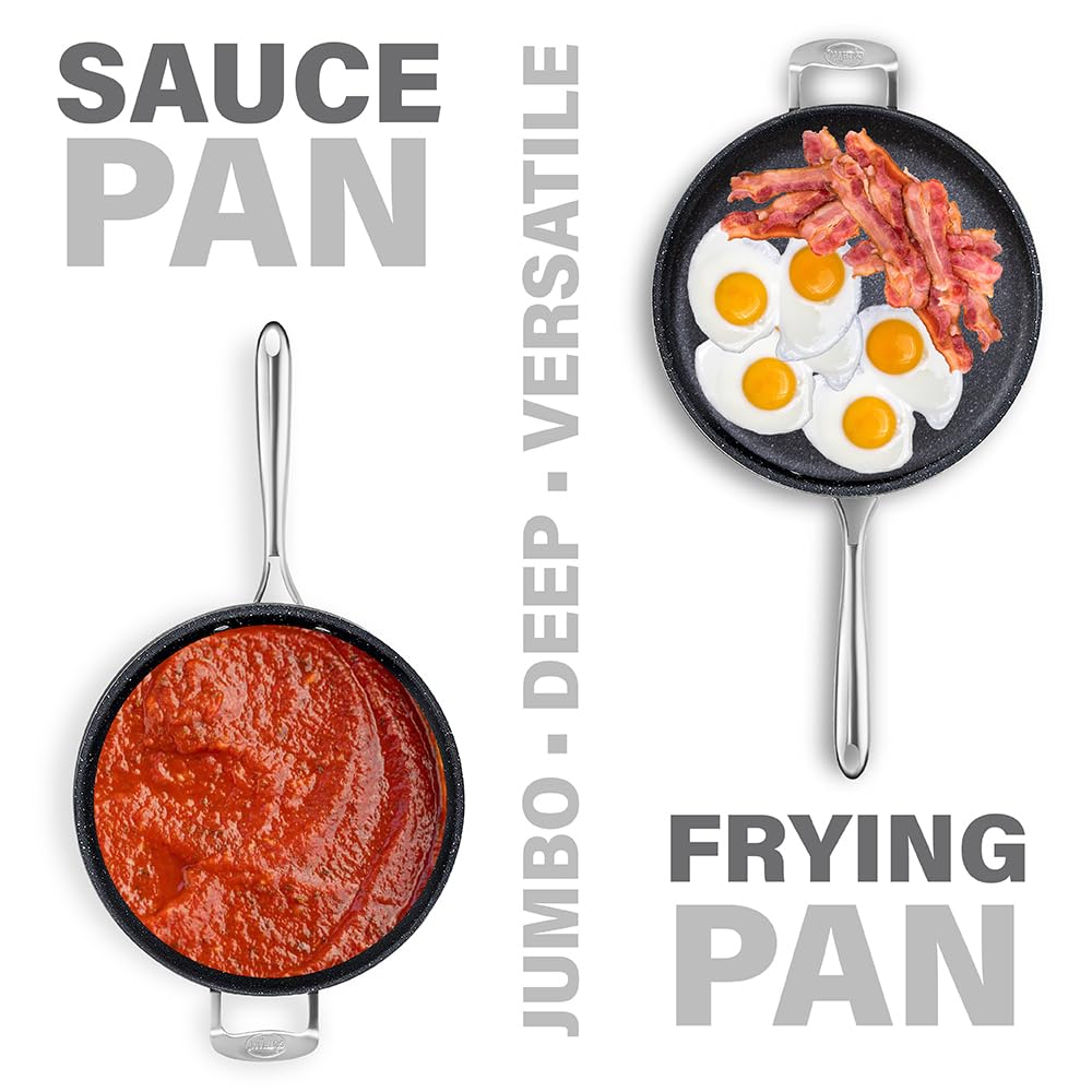 Granitestone 5.5 Quart Nonstick Sauté Pan with Lid - Oven Safe Deep Frying Skillet, Large Cookware for Stovetop & Dishwasher, PFOA Free - Perfect for Searing, Frying, Baking & Family Meals