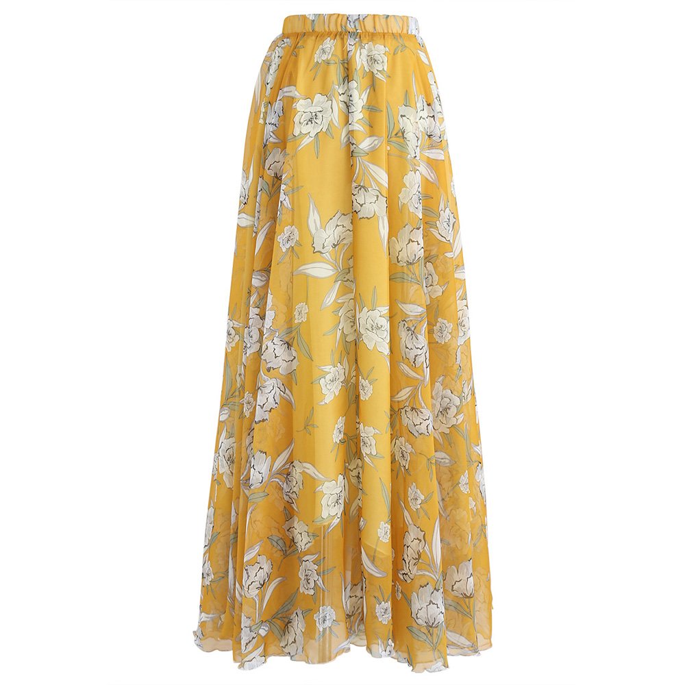CHICWISH Women's Floral Maxi Skirt - Watercolor Flower Print Chiffon Slip Dress for Summer Beach, Vacation & Boho Style Outfits