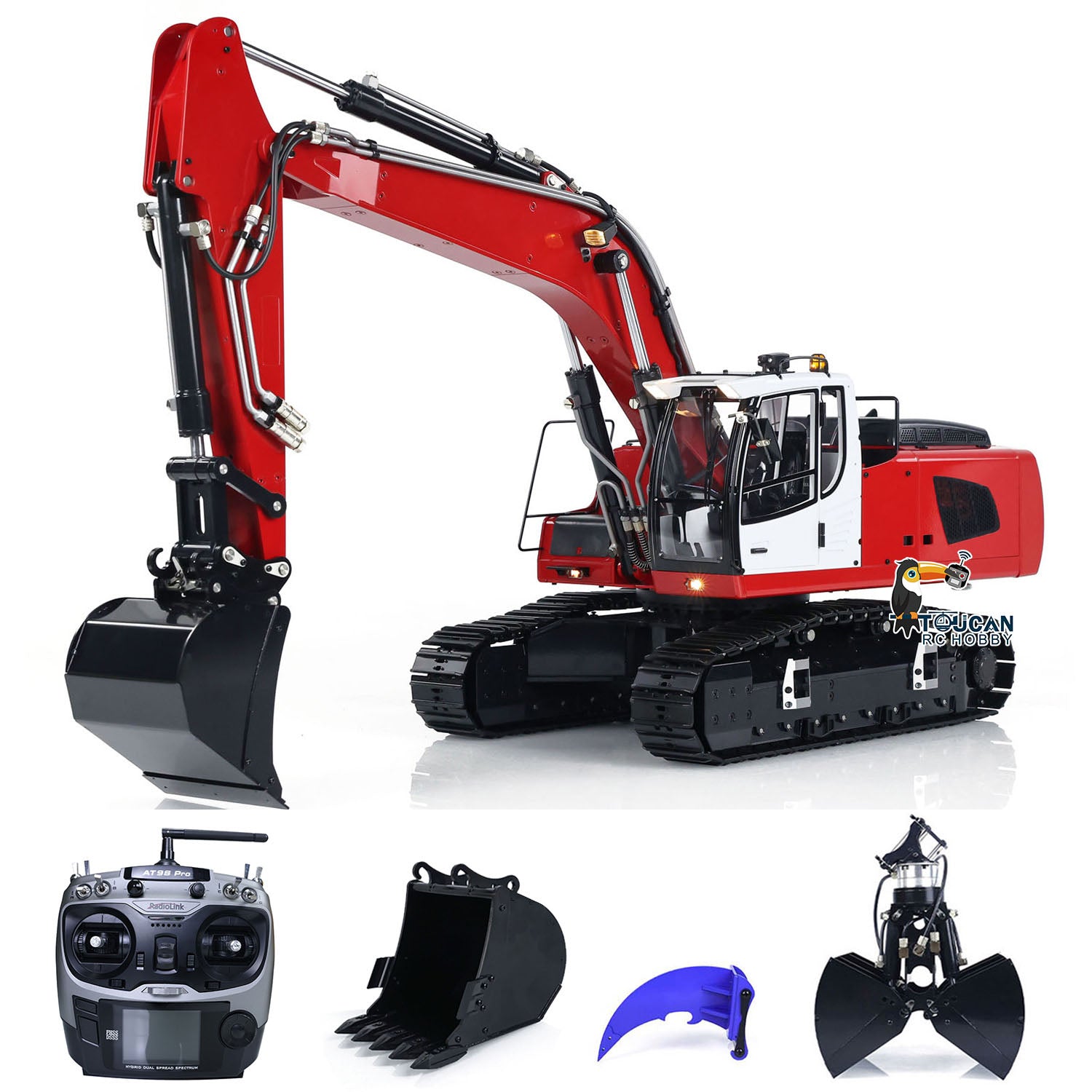 MTMODEL 1/14 Scale 946 Metal RC Hydraulic Excavator - Wireless Remote Control Construction Toy with 2 Arms, Clamshell Bucket & Ripper Attachment | Perfect for Construction Enthusiasts, Collectors & RC Hobbyists | Great for Outdoor Play, Sandbox Activities & DIY Construction Projects