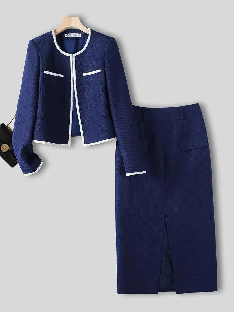 Women's Winter Skirt Suit - Elegant Long Skirt with Front Slit for Office, Party & Formal Events | Warm & Stylish Outfit for Cold Weather