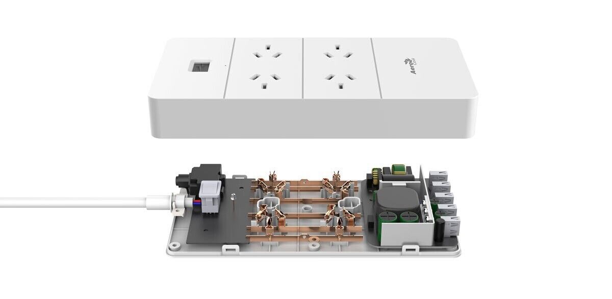 AeroCool 4-Outlet Surge Protector Power Strip with 5 USB Ports - Perfect for Home Office, Gaming Setup & Travel Charging Station