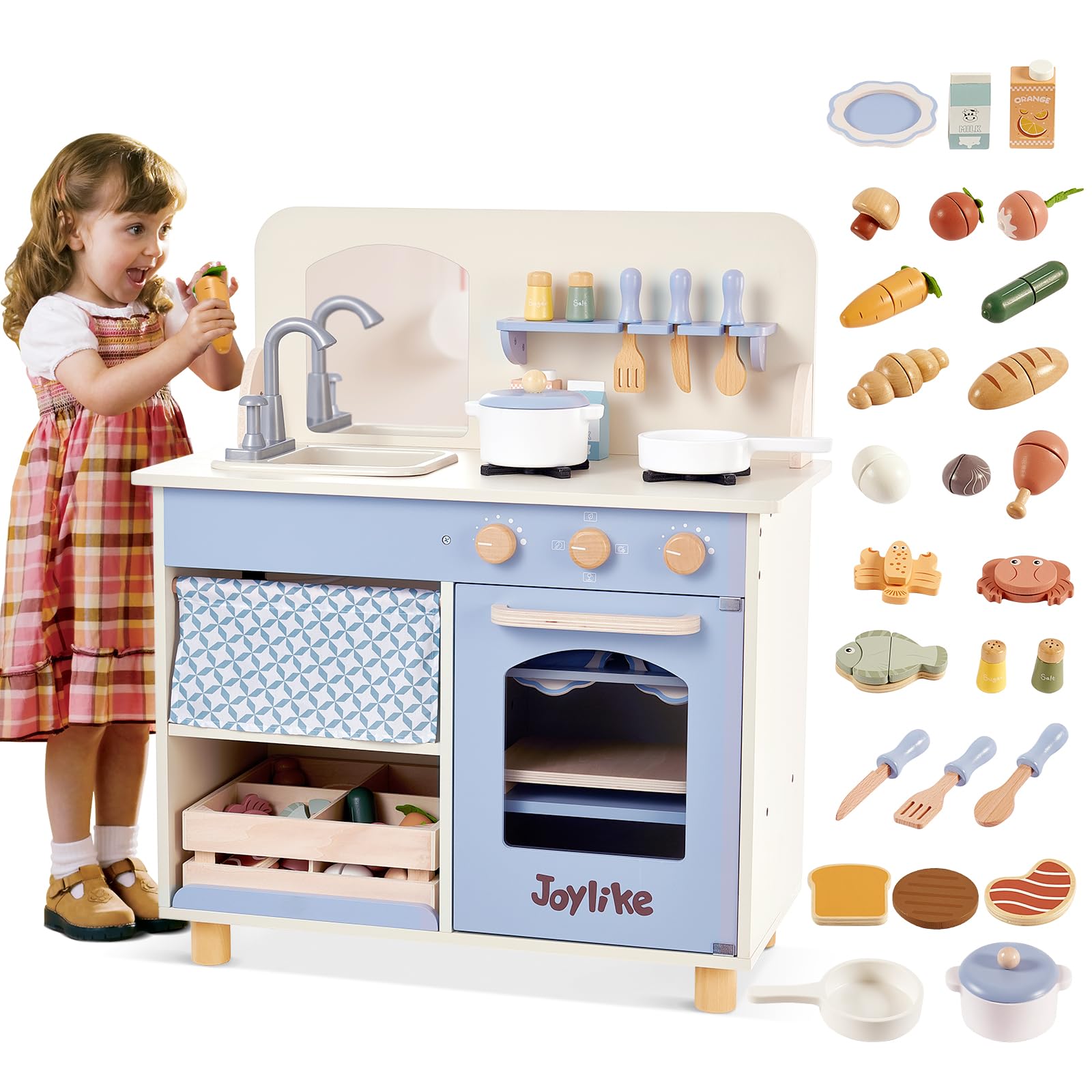 **Wooden Play Kitchen Set for Kids - 32Pcs Pretend Play Food & Accessories, Stove & Sink - Educational Toy for Toddlers Ages 3+ - Perfect for Role Play, Birthday Gifts & Preschool Learning**