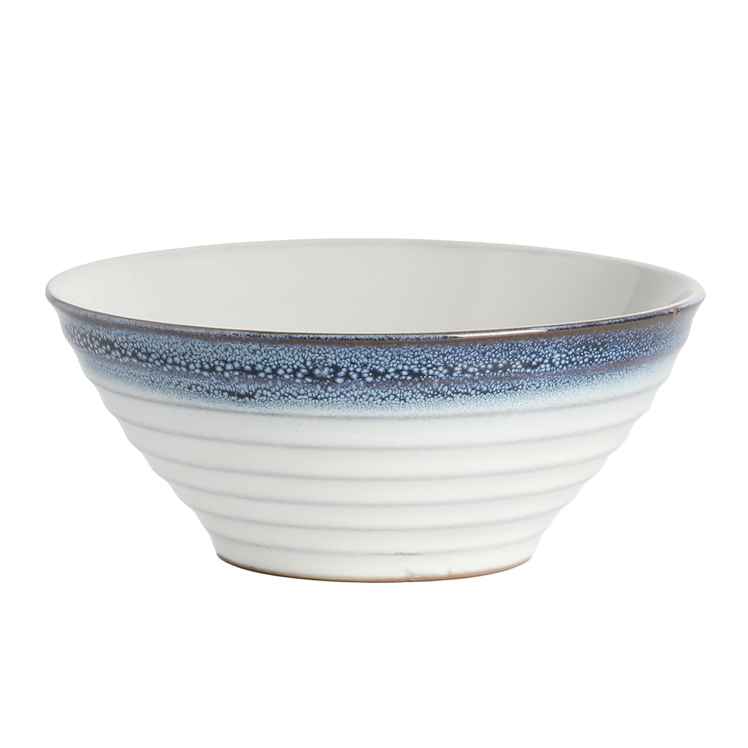 Premium Gibson Elite Spiral Reactive Embossed Dinnerware Set - 16-Piece Blue Porcelain Dinner Plates & Bowls, Service for 4 - Elegant Formal Dining, Holiday Entertaining & Everyday Family Meals