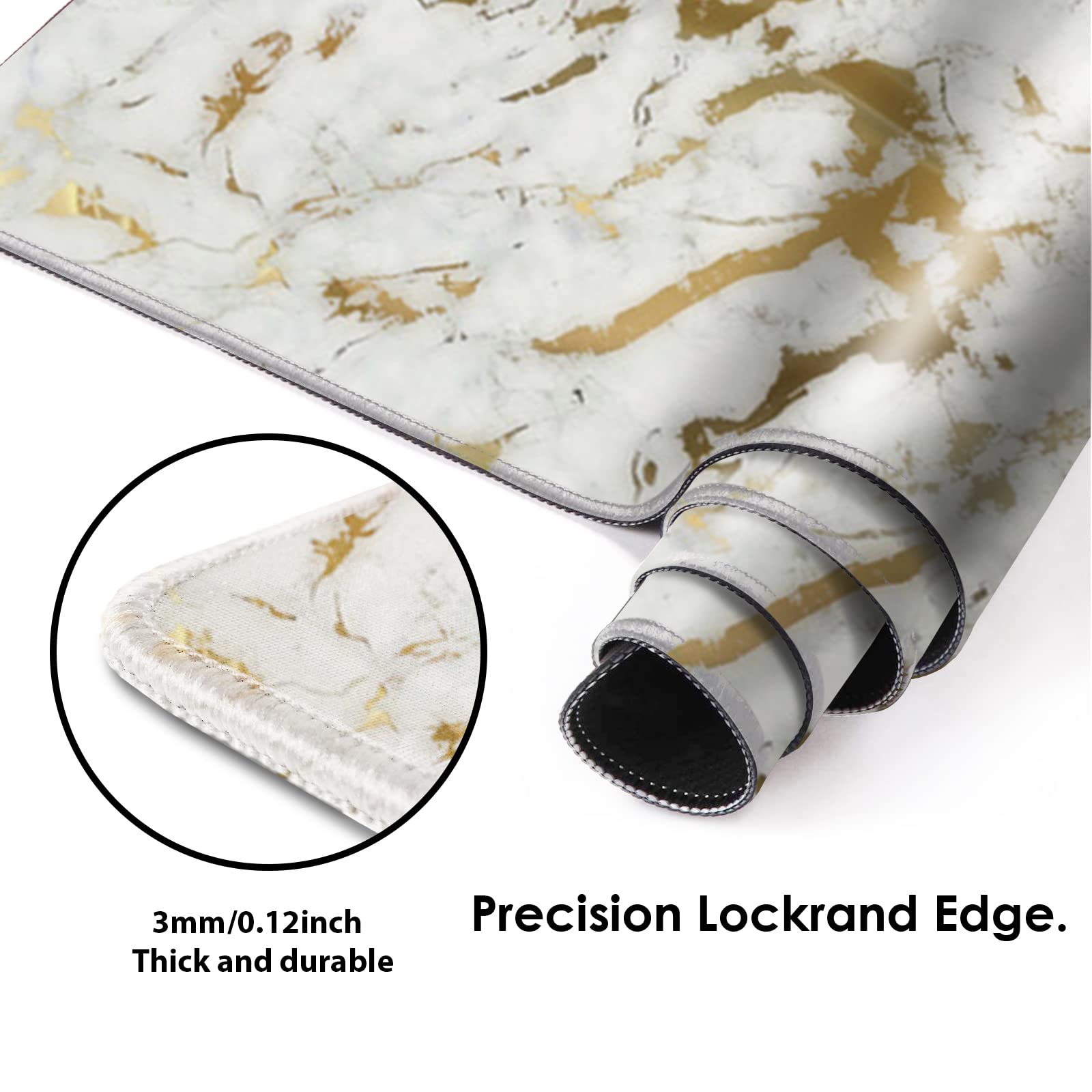 XXL Gaming Mouse Pad 31.5x11.8 Inches - Non-Slip Rubber Base & Stitched Edge Ergonomic Mouse Mat for PC, Laptop, Office & Gaming Setup (Gold Marble Design) - Perfect for Esports, Workstations & Home Office Desks