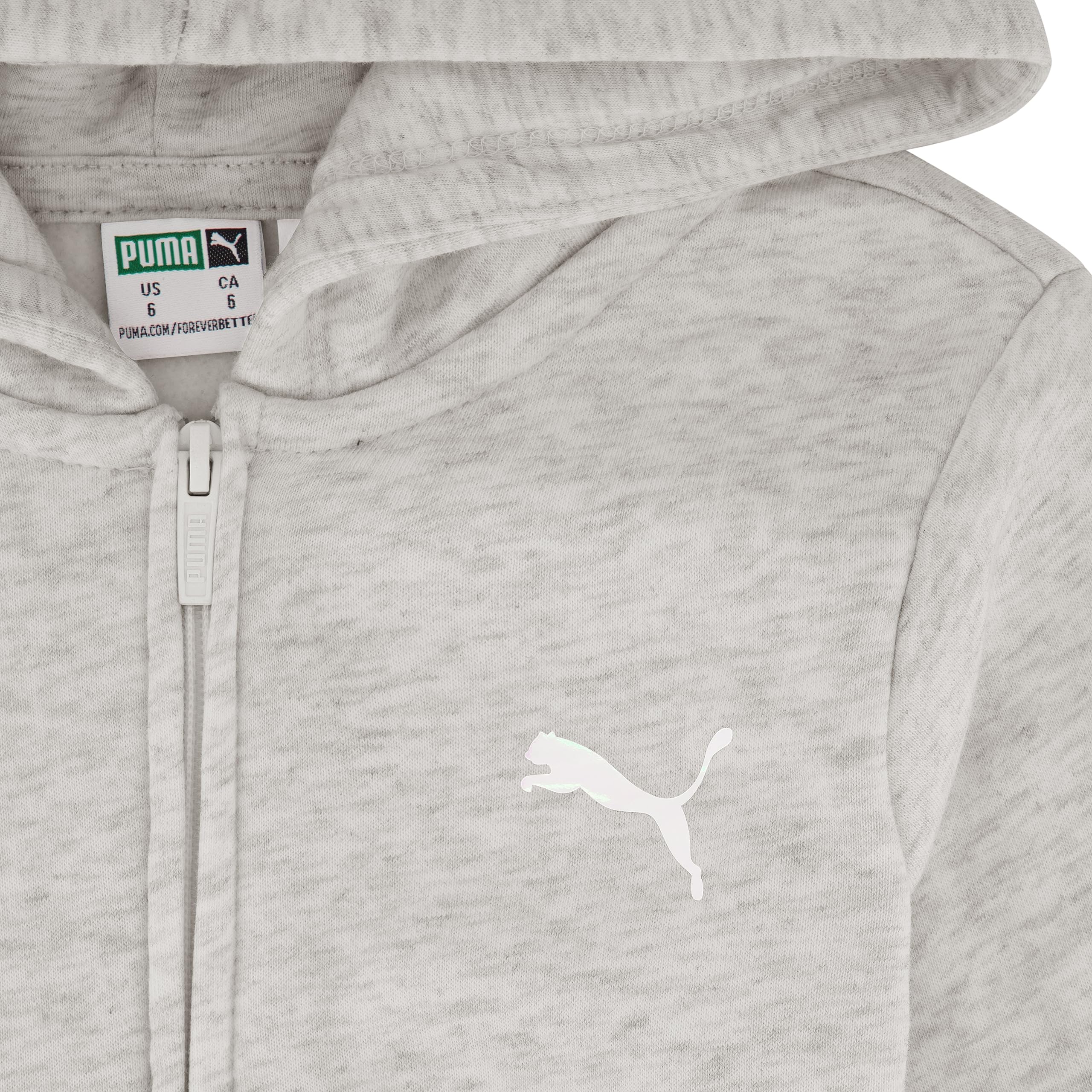 PUMA Girls' Core Logo Zip Up Hoodie - Soft Fleece Pullover with Front Pocket for School, Sports & Casual Wear