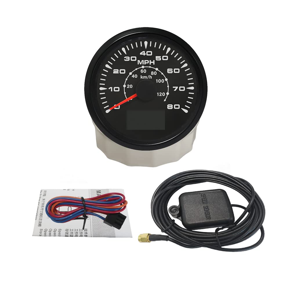 85mm GPS Speedometer Odometer Tachometer 0-80MPH/0-120km/h 9-32V with 8 Backlight Colors - Perfect for Motorcycles, Cars, Trucks & Marine Vehicles