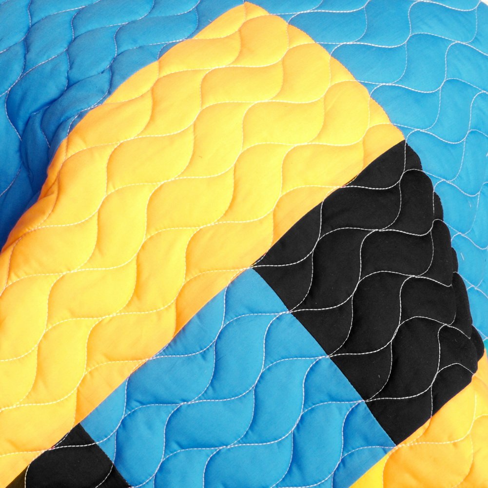 Ocean J Vermicelli-Quilted Patchwork Geometric Quilt Set Full/Queen Size - Stylish Bedding for Modern Home Decor, Perfect for Guest Rooms & Master Bedrooms