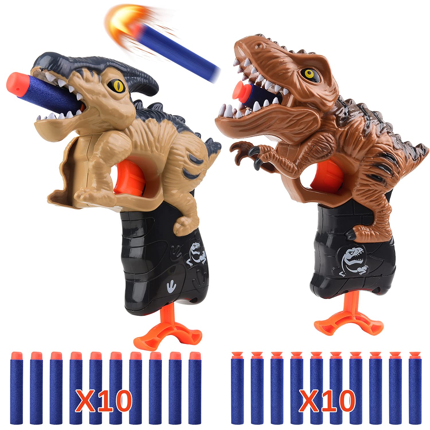 2 Pack Foam Blaster Dinosaur Toy Guns with 20 Soft Foam Darts - Safe Shooting Game for Kids Ages 5-10, Birthday Gift for Boys & Girls (T-Rex & Parasaurolophus) | Fun Outdoor Play, Backyard Battles, Nerf War Games & Indoor Activities | Perfect for Birthday Parties, Playdates, Family Game Nights, Summer Camp, School Recess, Team Building & Holiday Gifts | STEM Learning Toy for Creative Play & Motor Skills Development