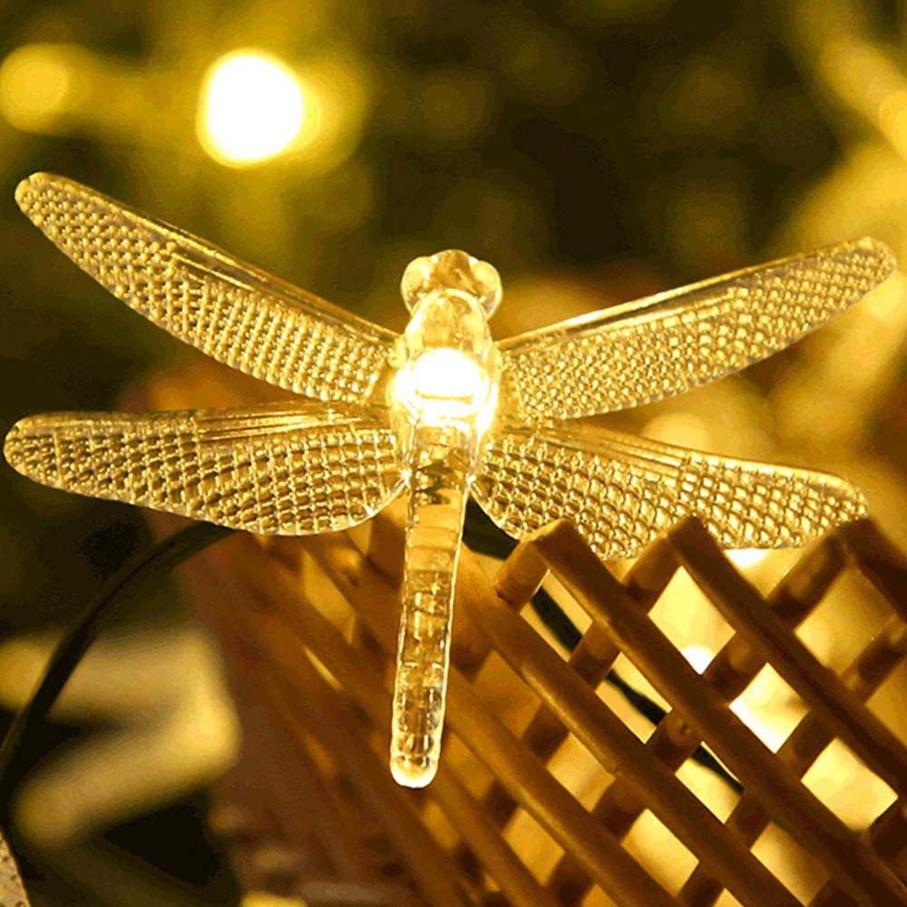 ASFSKY 50 LED Solar Dragonfly Lights Outdoor - Waterproof Warm White Garden Decor for Patio, Yard, Pathway & Landscape Lighting
