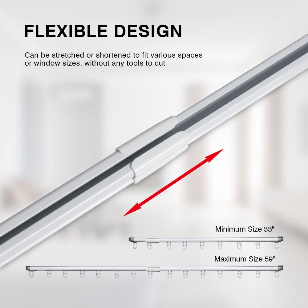 Adjustable Telescopic Ceiling Mount Curtain Track System 33 to 59 Inches - White Room Divider for Bedroom, Living Room & Office Partition